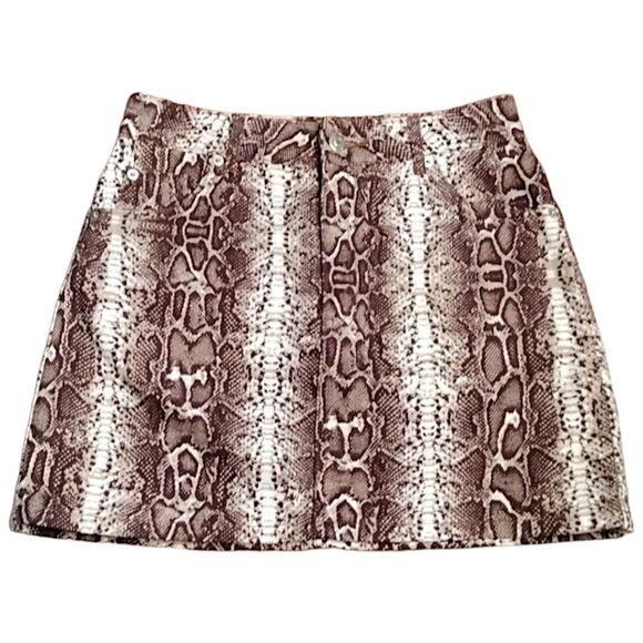NWOT Topshop Moto Brown Snakeskin print denim skirt. Size 6, Brown, Tan, White - Picture 1 of 9